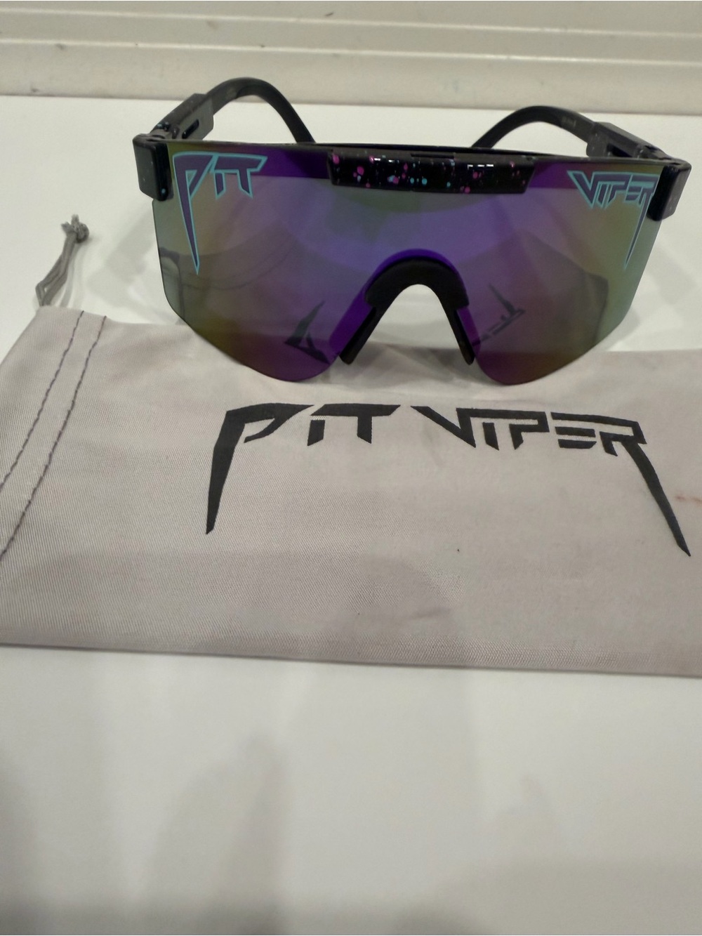 Pit Viper Shield Sunglasses with Iridescent Purple-Green Mirrored Lens